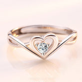 Hollow Heart with Round Zircon Silver Ring for Women
